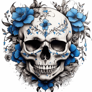 Döskalle blå blommor