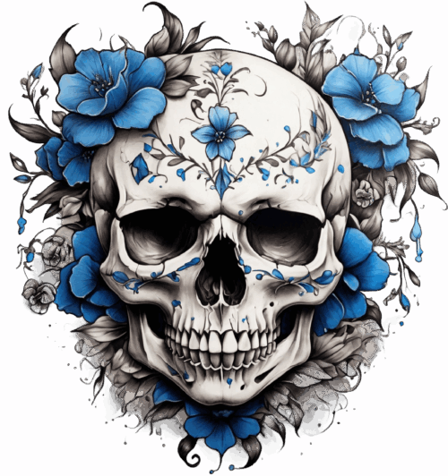 Döskalle blå blommor