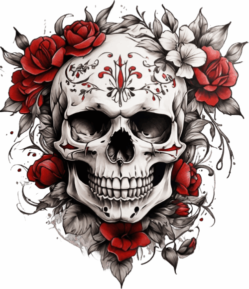 Döskalle röda blommor