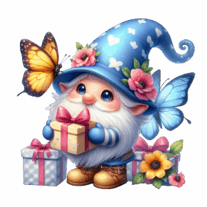 Blue gnome with presents