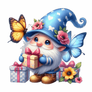 Blue gnome with presents