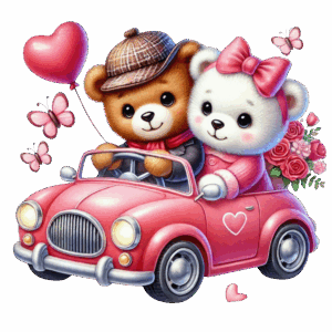 Teddy Bears in pink car