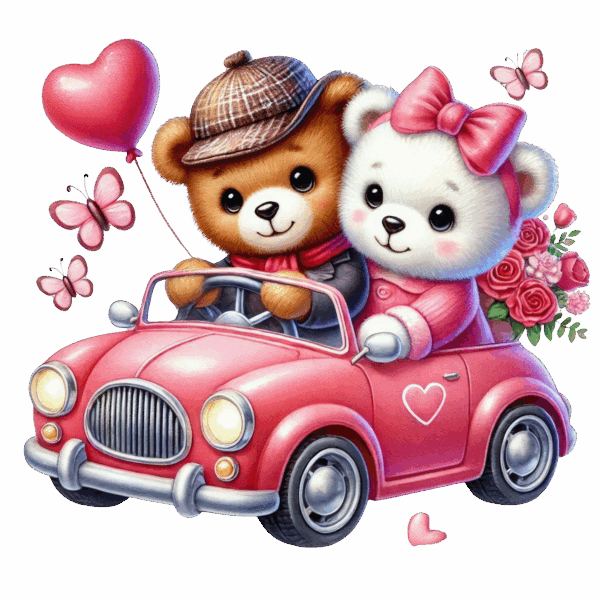 Teddy Bears in pink car