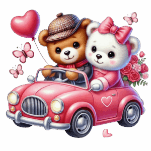 Teddy Bears in pink car