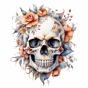 Döskalle med blommor