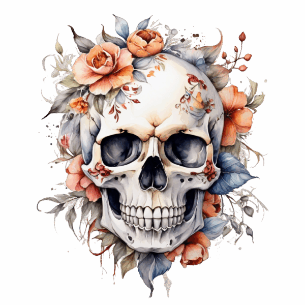 Döskalle med blommor