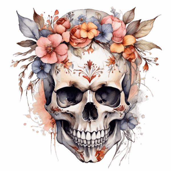 Döskalle med blommor