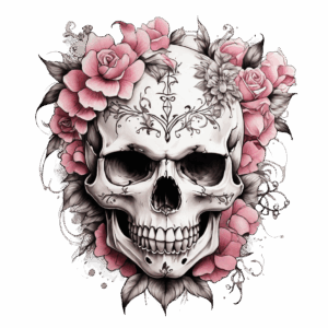 Döskalle med blommor