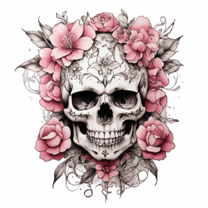 Döskalle med blommor