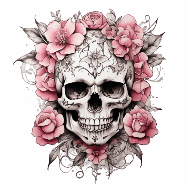 Döskalle med blommor