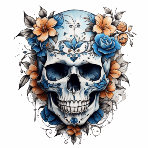 Döskalle med blommor