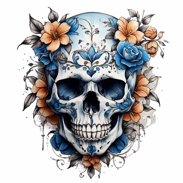 Döskalle med blommor