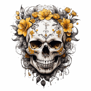 Döskalle med blommor