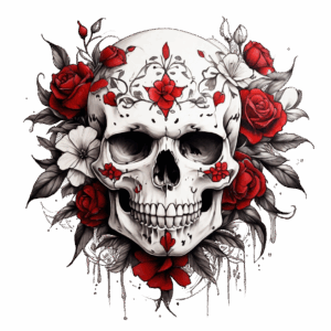 Döskalle med blommor