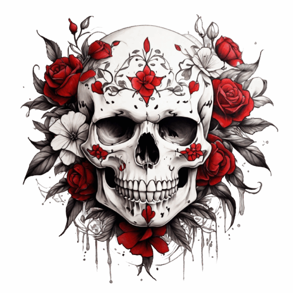 Döskalle med blommor