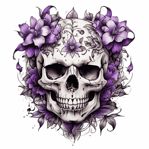 Döskalle med blommor