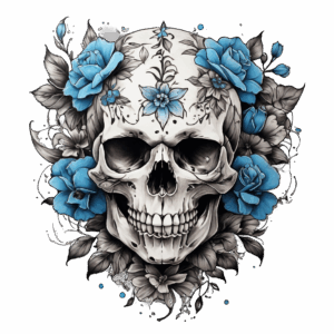 Döskalle med blommor