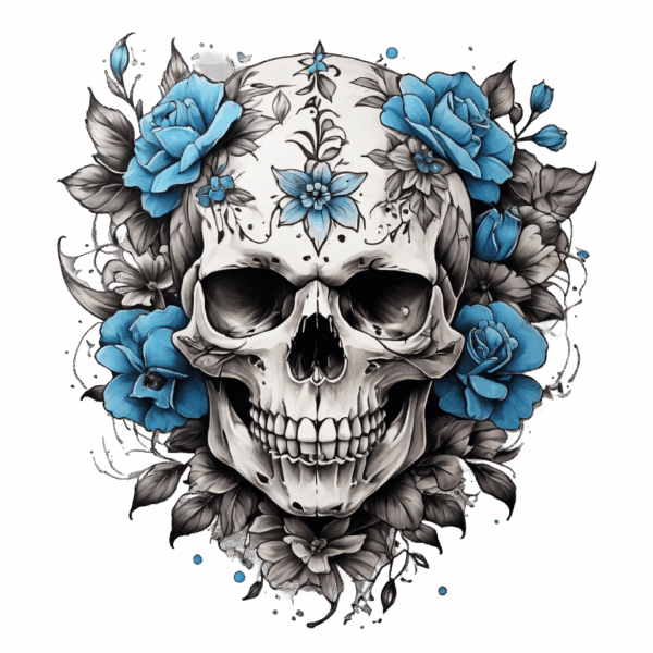 Döskalle med blommor