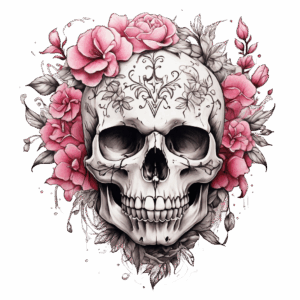 Döskalle med blommor