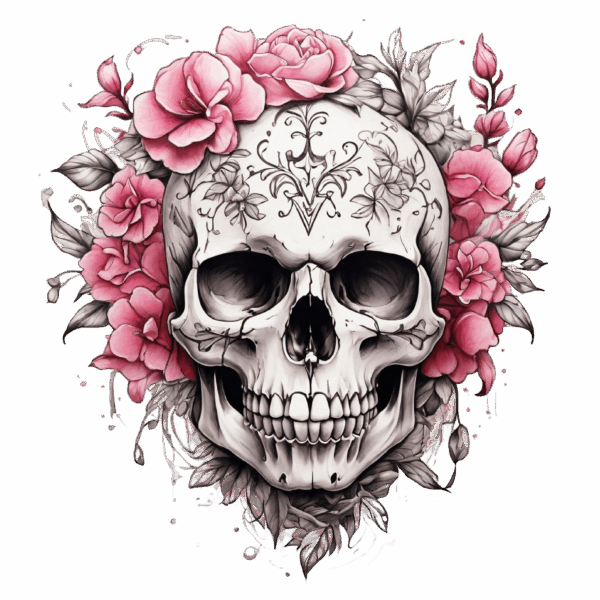 Döskalle med blommor