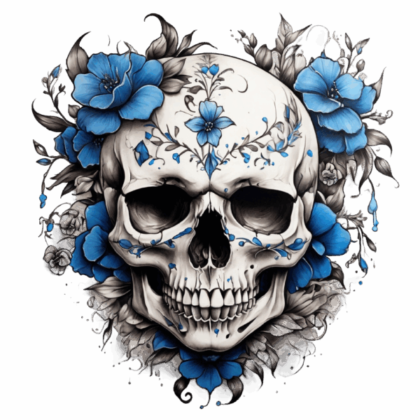 Döskalle med blommor