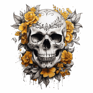 Döskalle med blommor