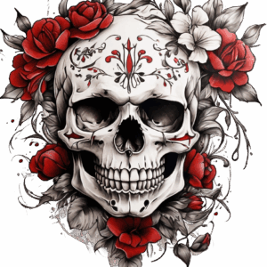 Döskalle med blommor