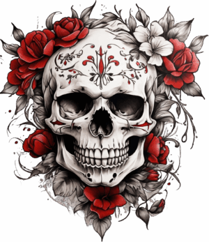 Döskalle med blommor