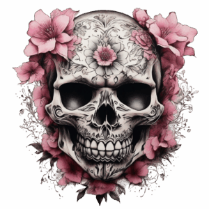 Döskalle med blommor