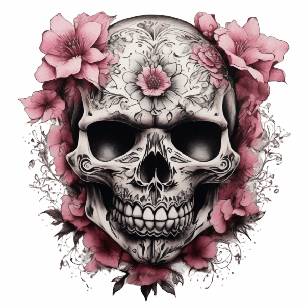 Döskalle med blommor