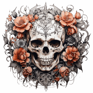 Döskalle med blommor