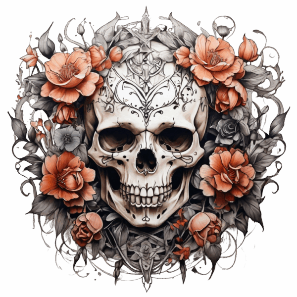 Döskalle med blommor