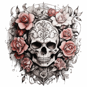 Döskalle med blommor