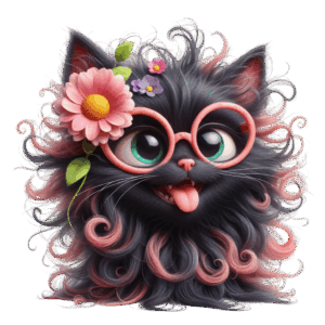 Katt med rosa blomma