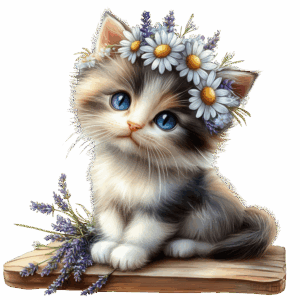 Kattunge med blommor