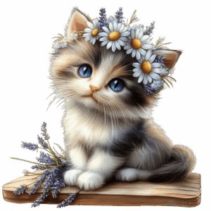 Kattunge med blommor