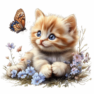 Kattunge med fjäril