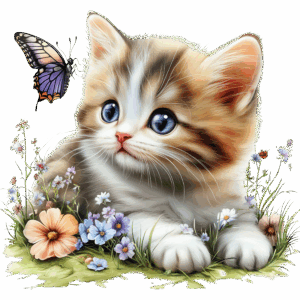 Kattunge med fjäril