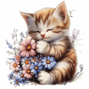 Kattunge med blommor