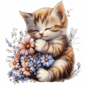 Kattunge med blommor