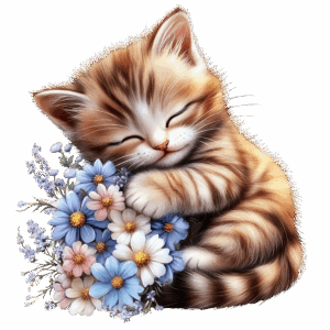 Kattunge med blommor