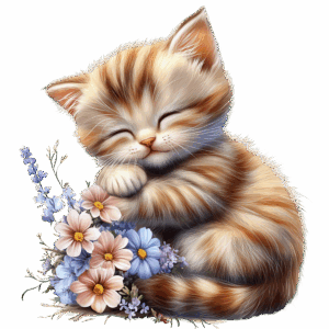 Kattunge med blommor