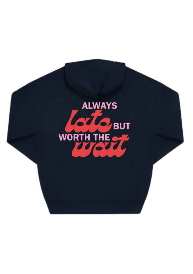 Oversizezip_AlwaysLateButWorthTheWait_Svart_RosaRöd